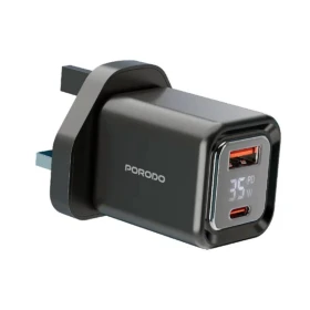 Porodo Dual Port Fast Charger with Digital Display PD-FWCH058-C-BK