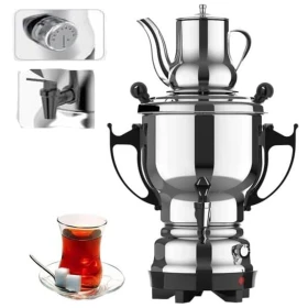 Generic 1800W Electric Samovar, 3.5 Litre Kettle Capacity, 0.8 Litre Teapot Capacity, DLC Tea Maker, Silver | DLC-38135