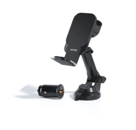 Porodo 3 In 1 stand  Car Charger Mount 15W With QC3.0 Car Charger - Black