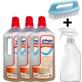 3PC Miracle Natural Marble Cleaner - 1 Liter + Spray Bottle + Hard Sponge