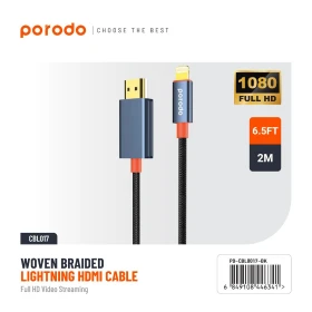Porodo Woven Cable Lightning to HDMI  PD-CBL0017-BK