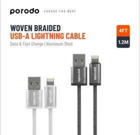 Porodo Woven Braided Data & Fast Charge Aluminum Shell 1.2m/4ft