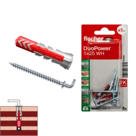 Fischer DuoPower 5 x 25 WH K NV Plug with L hook 8pcs