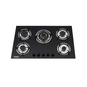 HappyHome 5-Burner Built-In Gas Stove – Black Glass, Auto Ignition