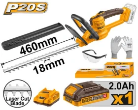INGCO P20S Cordless Hedge Trimmer – 460mm Blade with Battery & Charger