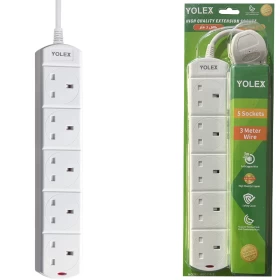 Power Socket - Five Sockets - Three Meter Wire