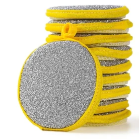 Double Sided Non-Scratch Microfiber Scouring Sponge for Dishwashing, Heavy Duty Kitchen Cleaning Sponge for Dishes, Pots and Pans, Yellow 3psc