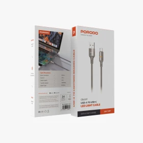 Porodo USB-A To USB-C LED Light Cable PD-CBL0027-GY-C