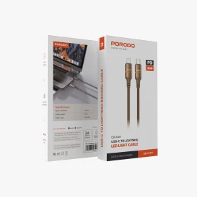 Porodo USB-C To Lightning LED Light Cable PD-CBL0028-GY-L