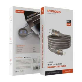 Porodo 30W Type-C to Lightning Magnetic Braided Cable PD-CBL0030-GY-L
