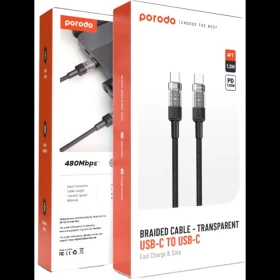 Porodo Braided USB-C to USB-C Cable with 100W Power Delivery PD-100WCCTH-BK